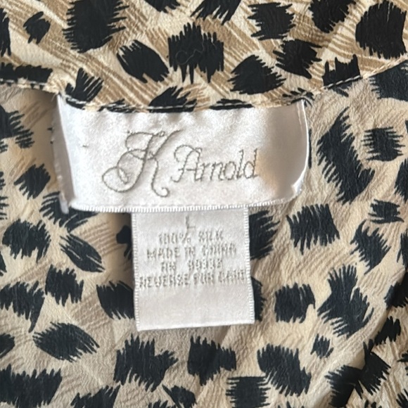 Vintage 80s K Arnold 100% Silk Animal Print‎ Short Sleeve Blouse SZ L Cheetah - Picture 3 of 4